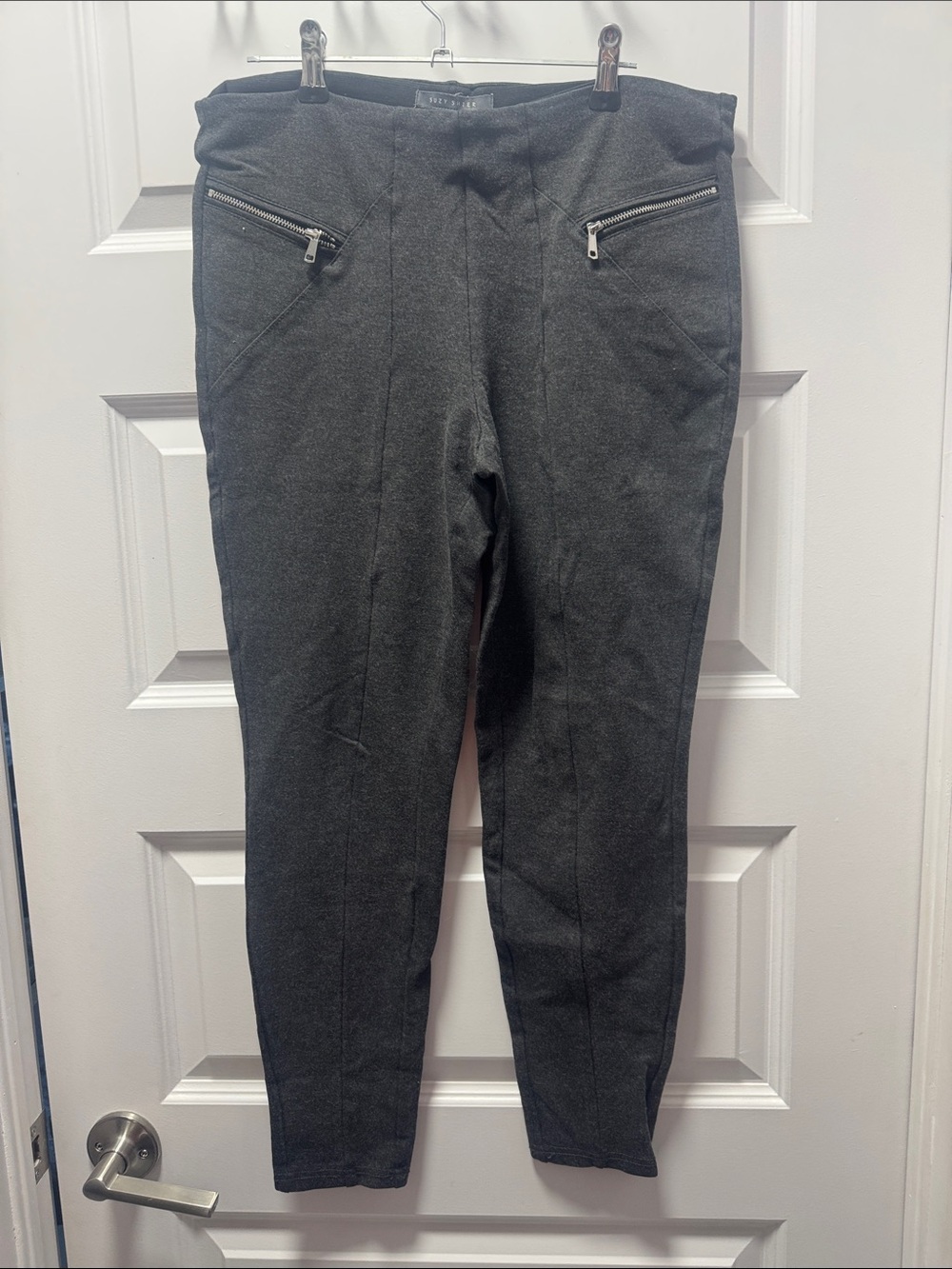 Suzy Shier Dark Charcoal Skinny Pants with Zip Pocket Detail